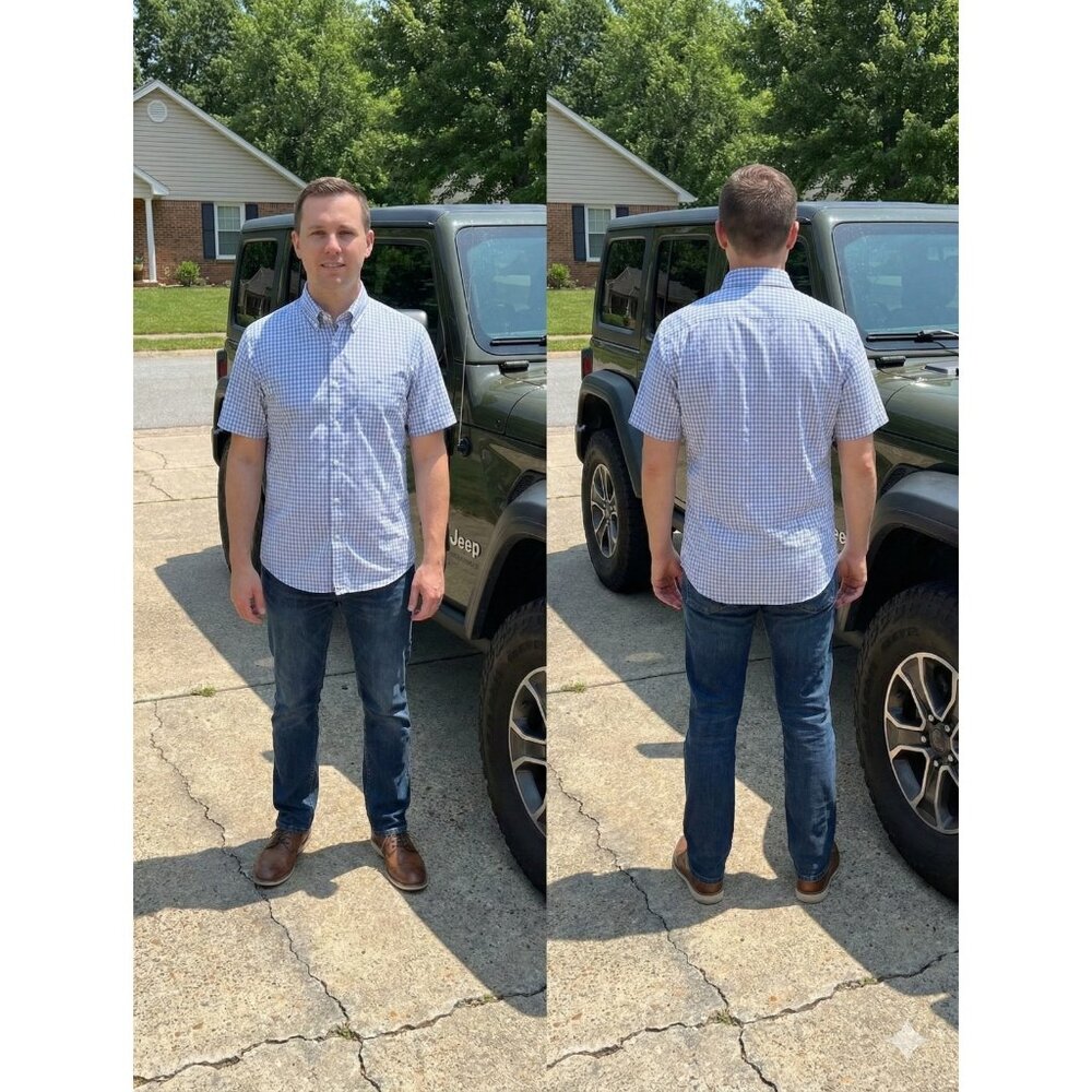 UNTUCKit Slim Fit Short Sleeve Shirt Mens Small Blue White Check Wrinkle Free S